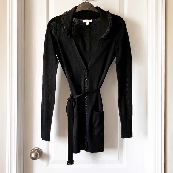 BURBERRY Vintage Lace Trim Collar Button & Tie Belt Cardigan - Picture 5 of 15